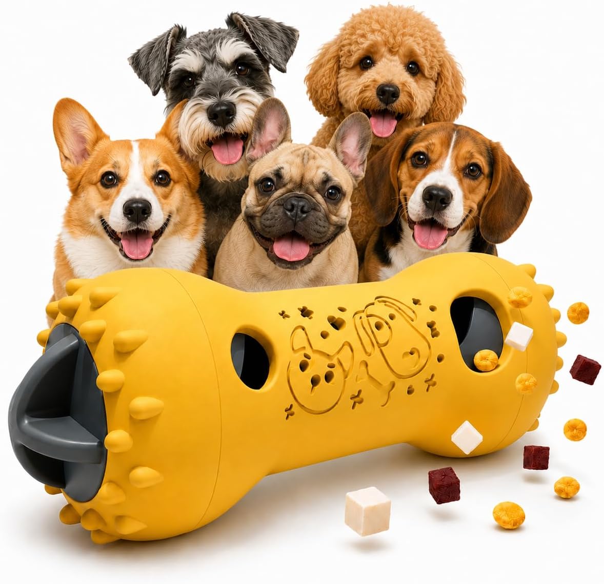 Interactive Dog Toys,Adjustable Treat Dispensing Toy to Keep Them Busy(Modern-Yellow)
