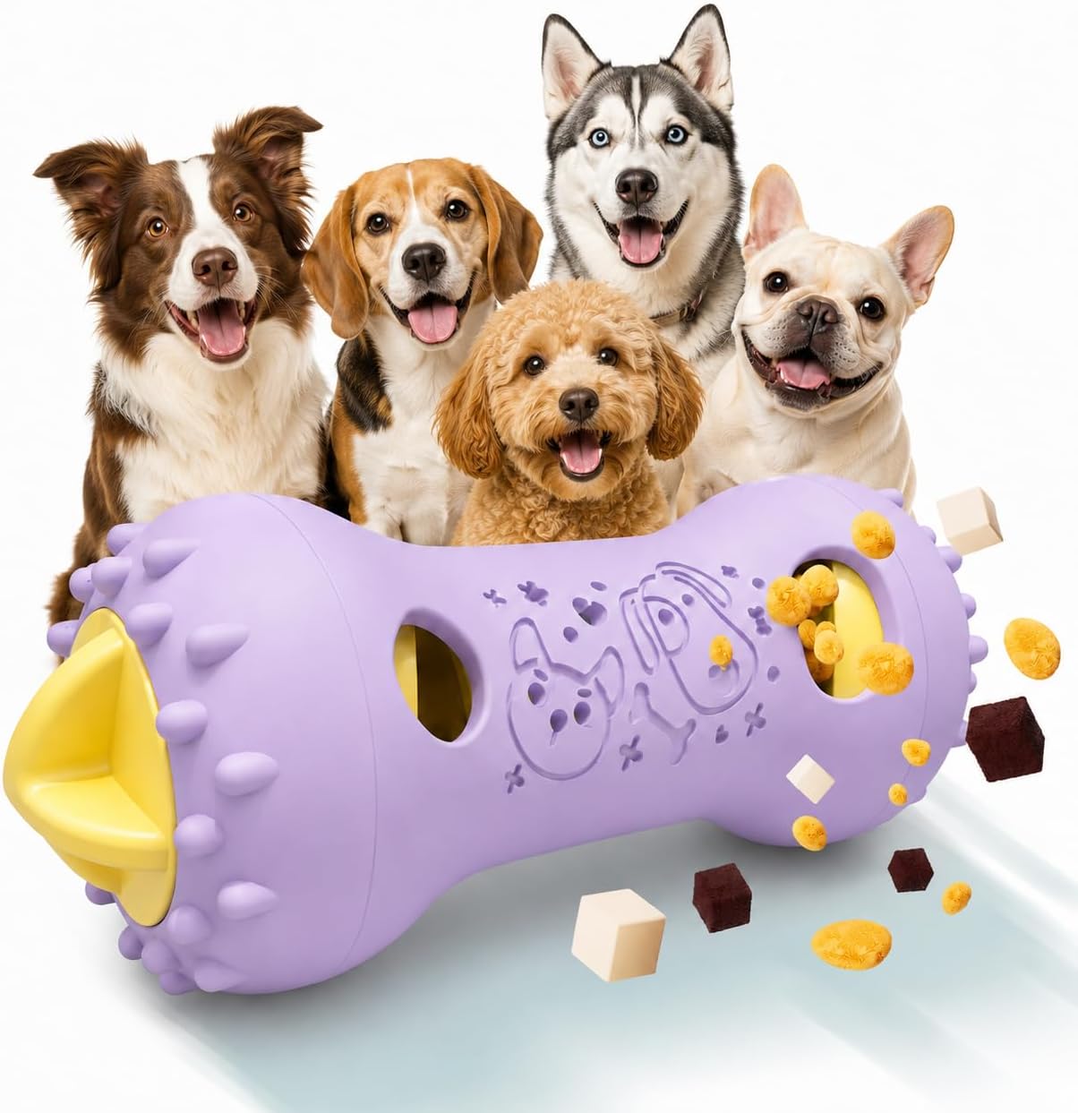 Treat Dispensing Dog Toys, Interactive Adjustable Dog Toy to Keep Them Busy (Modern-Lavender)